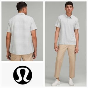 LULULEMON Evolution Short Sleeve Polo Shirt Serenity Stripe Vapor Graphite Grey